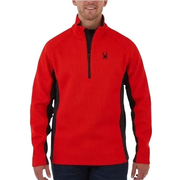 Spyder Outbound Core Sweater Jacket 1/2 Zip Red Black Logo Size L - Picture 1 of 7